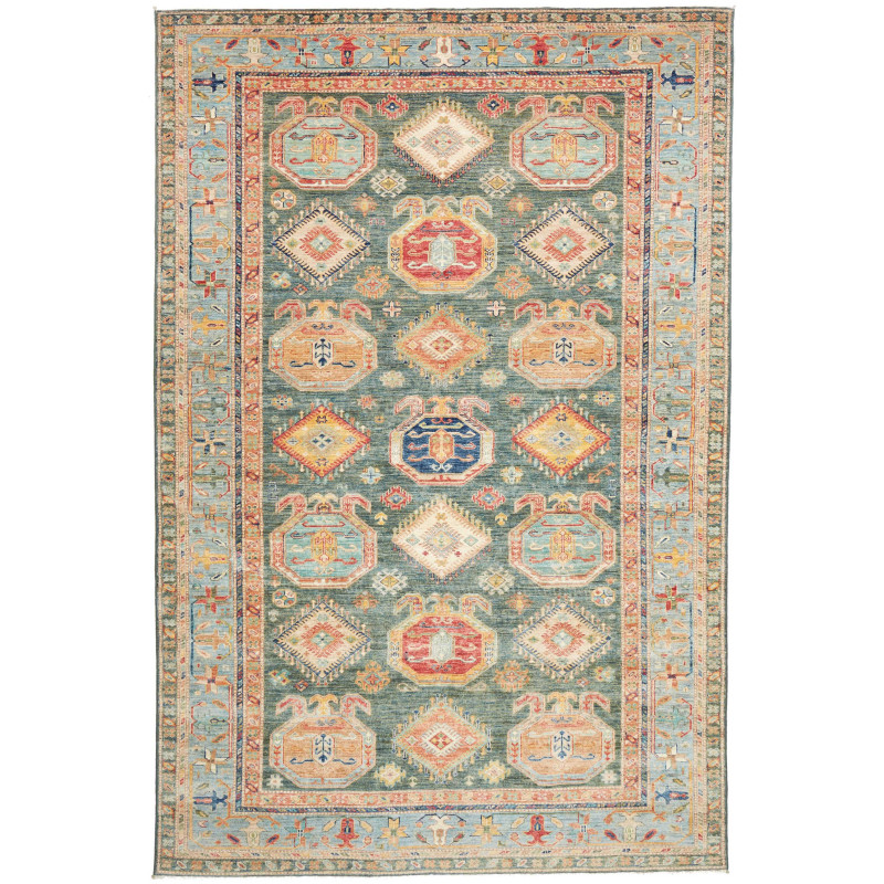 Rug Kazak Fine Pakistan 204x311 Teal Blue Green