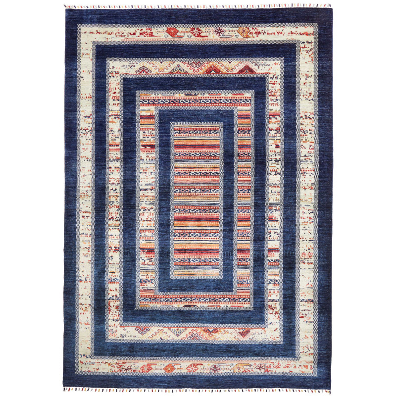 Rug Siva Pakistan 205x297 Navy Blue Cream Red O