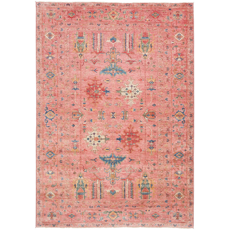 Rug Kazak Fine Pakistan 205x293 Coral Pink Blue