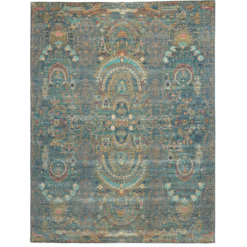 Rug Shahi Fine Pakistan 270x356 Teal Gold Rust