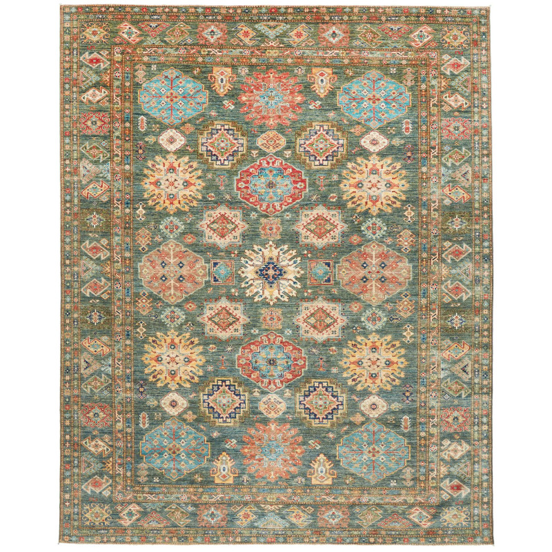 Rug Kazak Fine Pakistan 245x314 Teal Red Coral