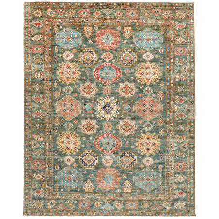 Rug Kazak Fine Pakistan 245x314 Teal Red Coral