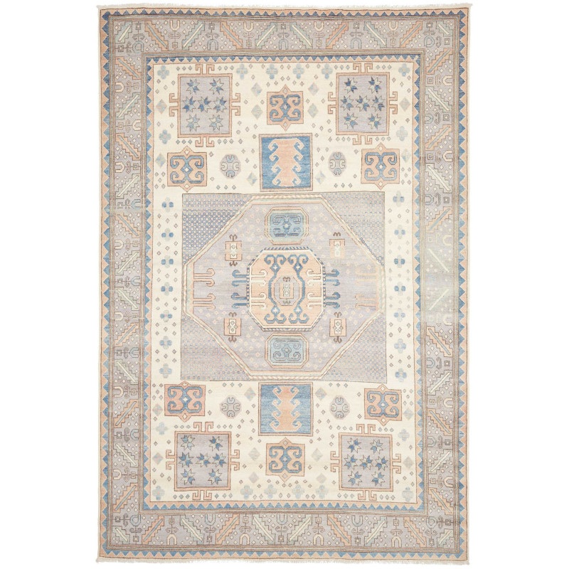 Rug Kazak Afghanistan 211x315 Cream Dusty Blue