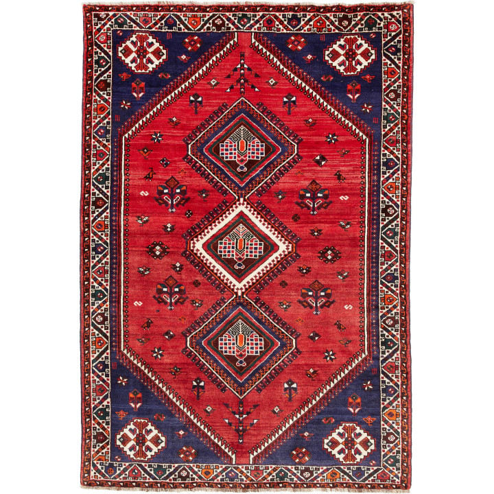 Hand Made Rug Shiraz Persia 160x233 Red Dark Bl