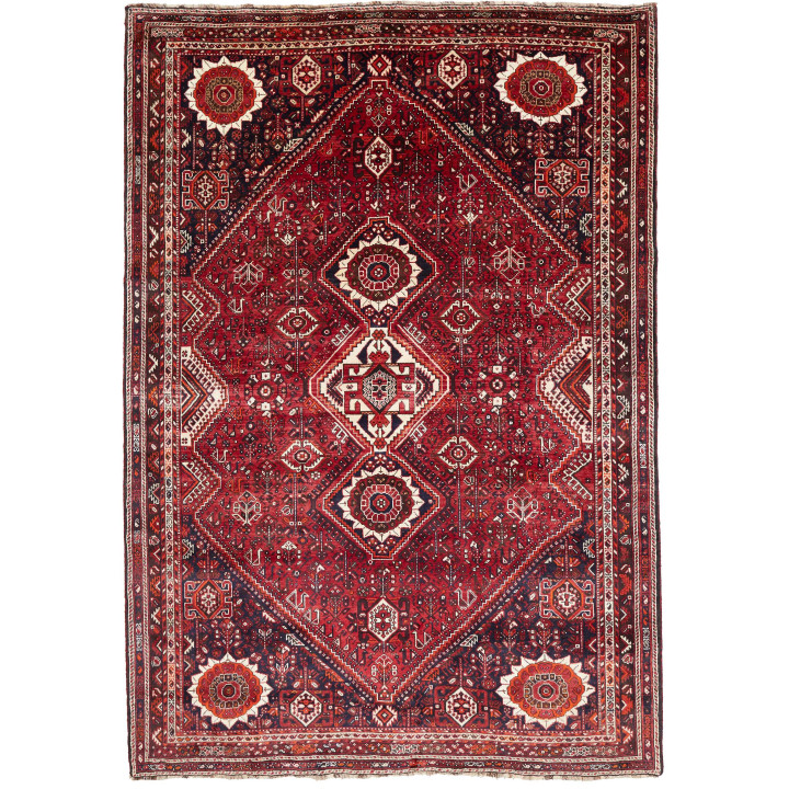 Hand Made Rug Shiraz Persia 220x315 Dark Red Bl