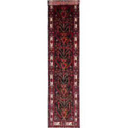 Hand Made Rug Hamadan Persia 102x477 Black Red