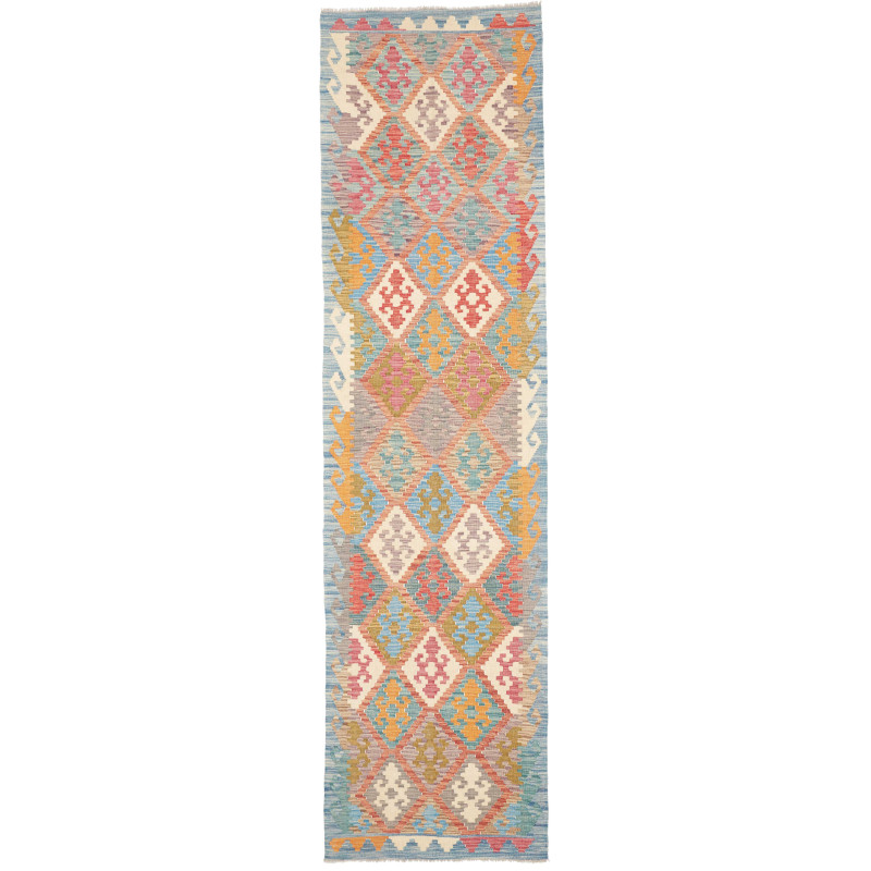 Rug Kilim Afghanistan 78x297 Pastel Blue Coral