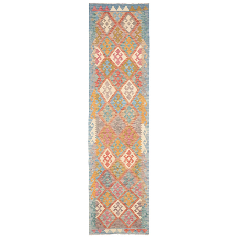 Rug Kilim Afghanistan 77x296 Sky Blue Coral