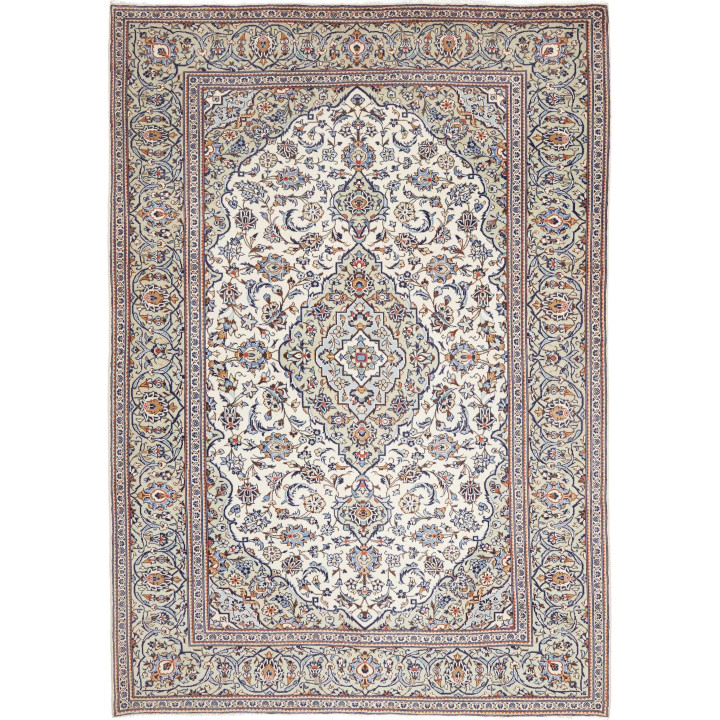 Hand Made Rug Kashan Persia 195x287 Ivory Blue