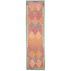 Rug Kilim Afghanistan 79x297 Coral Red Sky Blue