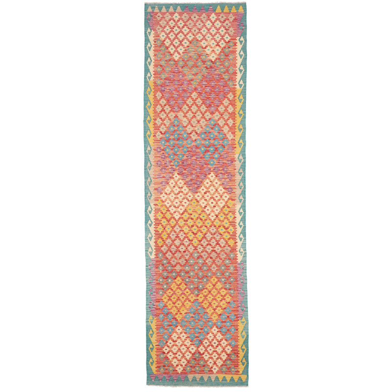 Rug Kilim Afghanistan 79x297 Coral Red Sky Blue