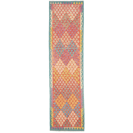 Rug Kilim Afghanistan 79x297 Coral Red Sky Blue