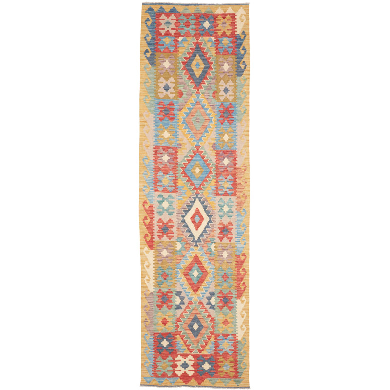 Rug Kilim Afghanistan 80x295 Ochre Yellow Blue
