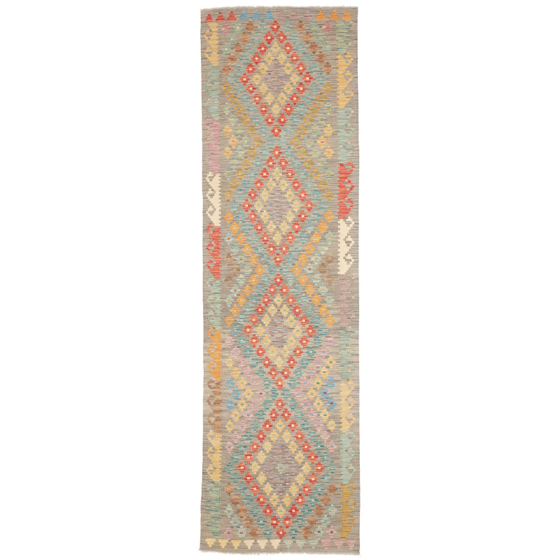 Rug Kilim Afghanistan 84x294 Grey Beige Turquoi