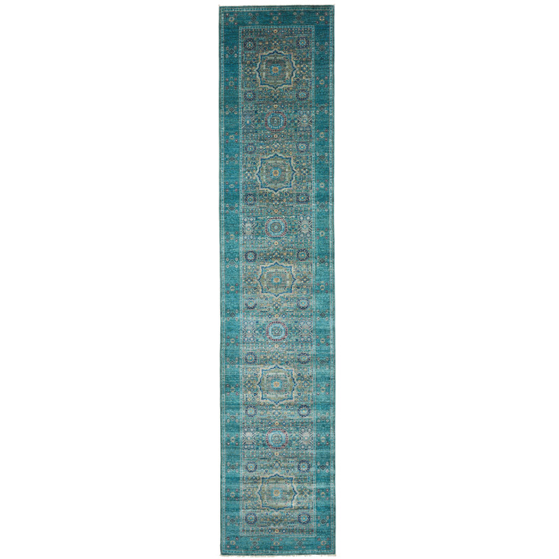 Rug Mamlouk Pakistan 82x396 Teal Of Beige