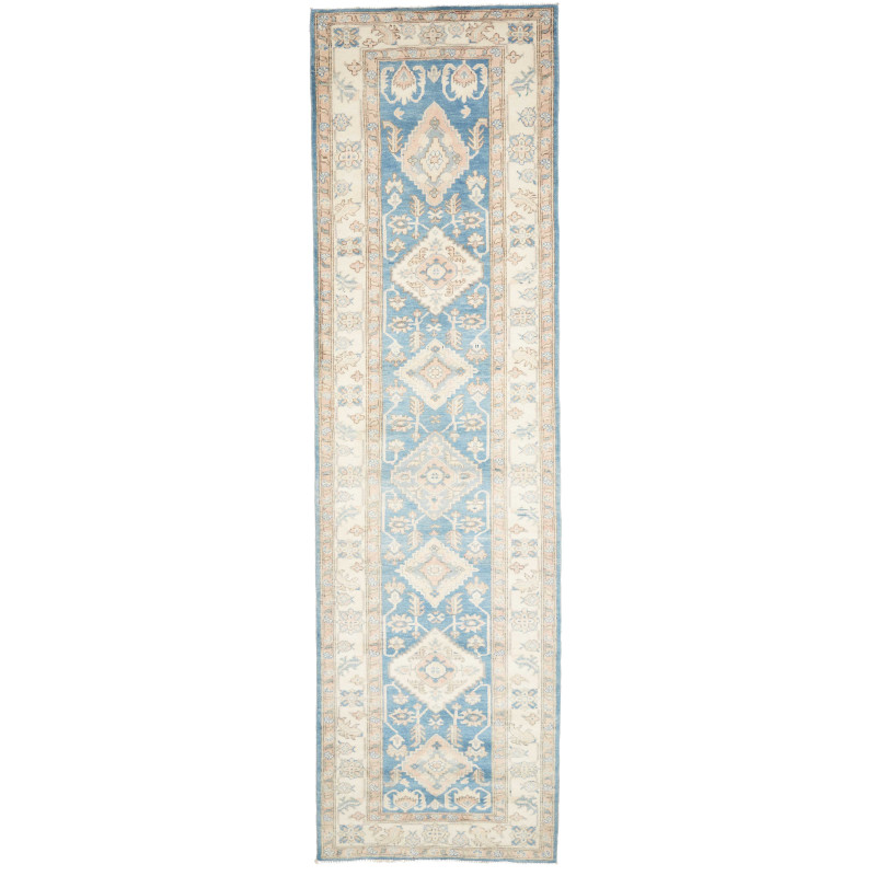 Rug Kazak Afghanistan 100x350 Sky Blue Ivory