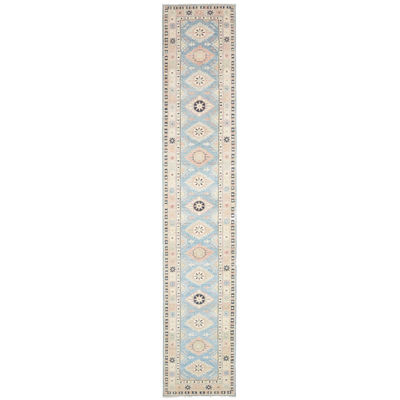 Rug Kazak Afghanistan 65x362 Sky Blue Cream