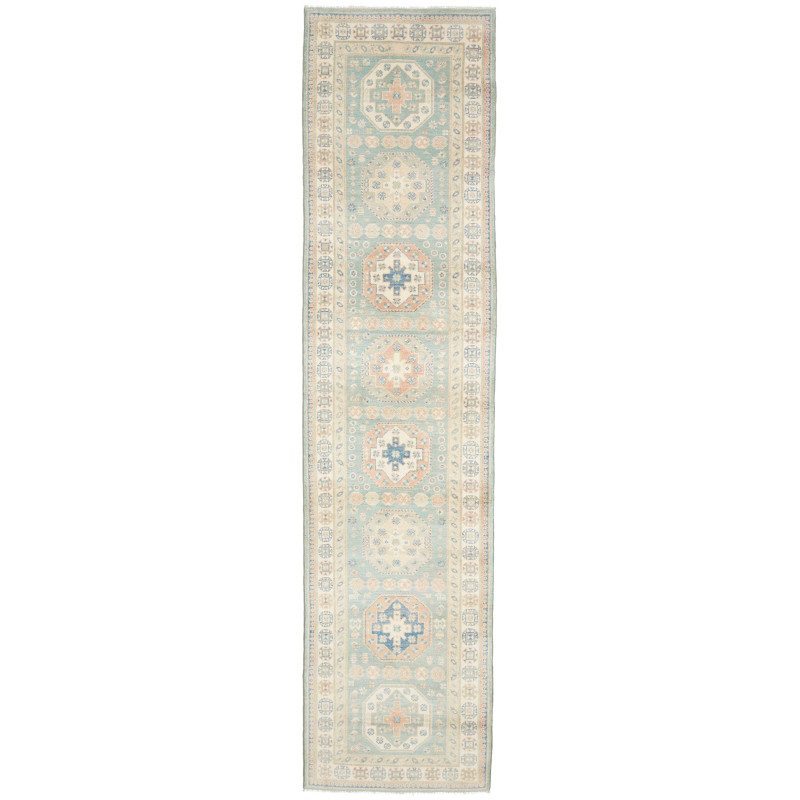 Rug Kazak Afghanistan 83x354 Soft Teal Cream