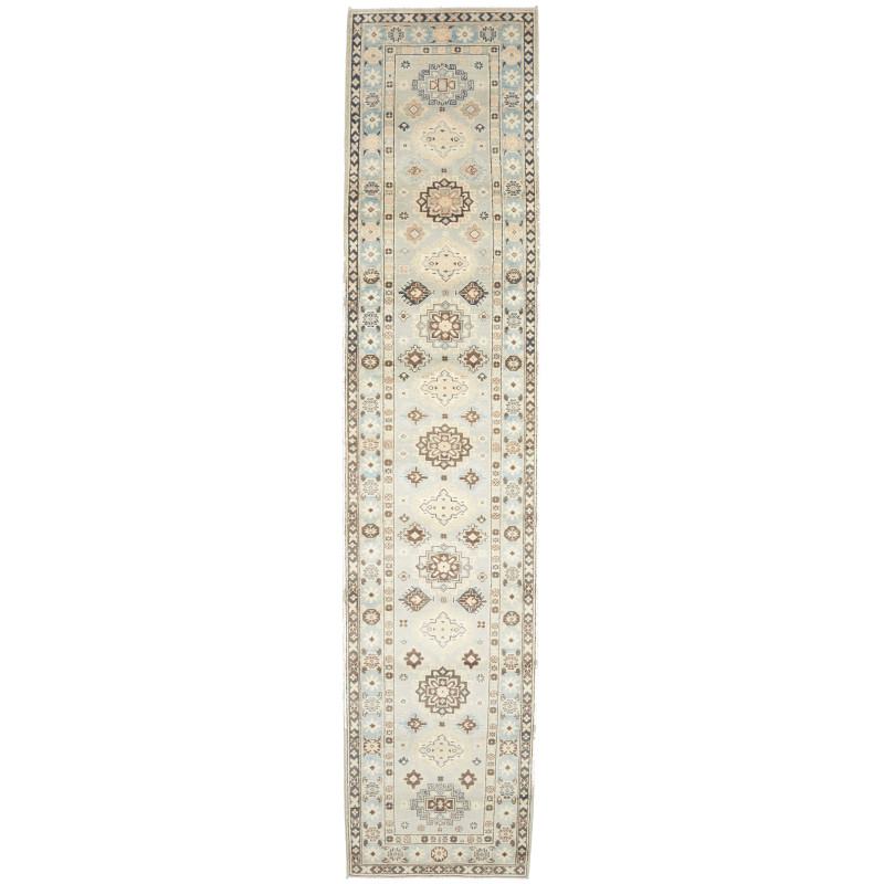 Rug Kazak Afghanistan 84x392 Pale Blue Beige