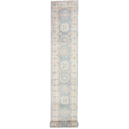 Rug Kazak Afghanistan 79x586 Sky Blue Cream