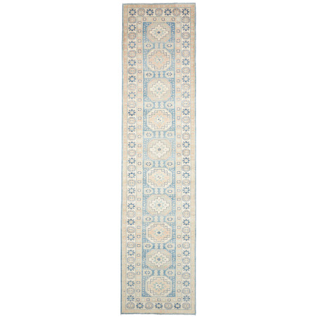 Rug Kazak Afghanistan 90x394 Dusty Blue Beige