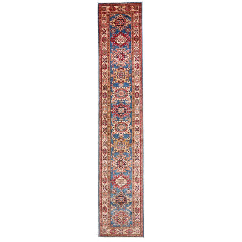 Rug Kazak Fine Pakistan 79x407 Blue Terracotta