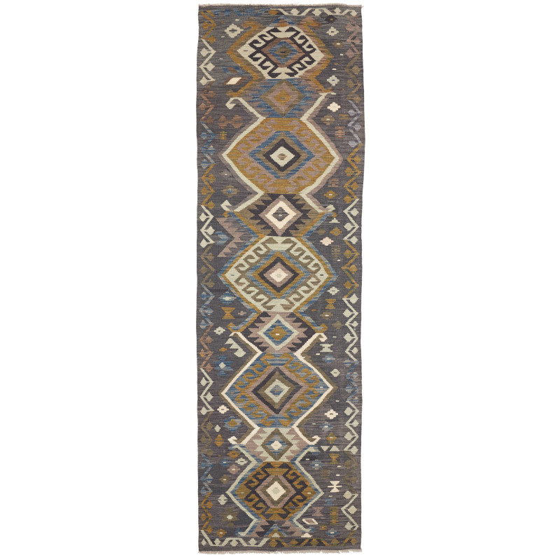 Rug Kilim Afghanistan 85x302 Charcoal Grey Must