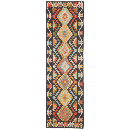 Rug Kilim Afghanistan 85x292 Charcoal Grey Oran
