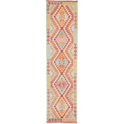 Rug Kilim Afghanistan 77x299 Mint Green Red