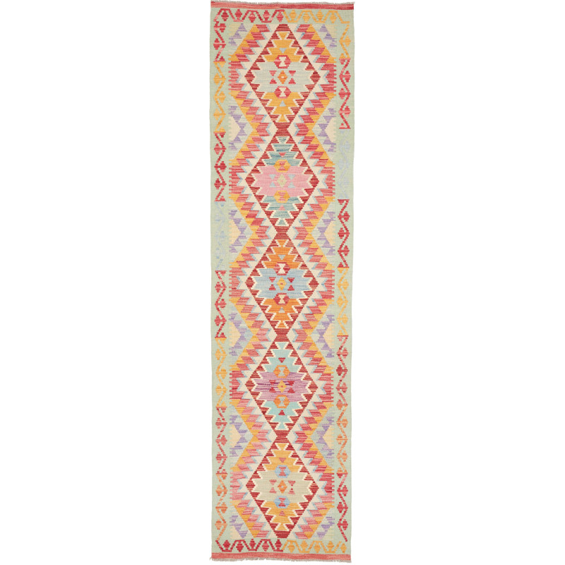 Rug Kilim Afghanistan 77x299 Mint Green Red
