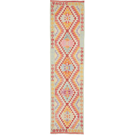 Rug Kilim Afghanistan 77x299 Mint Green Red