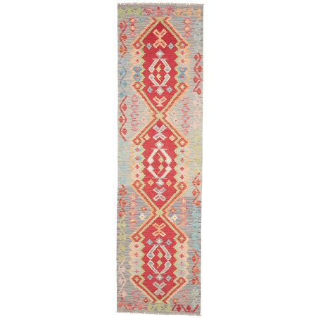 Rug Kilim Afghanistan 82x297 Grey Blue Red Peac
