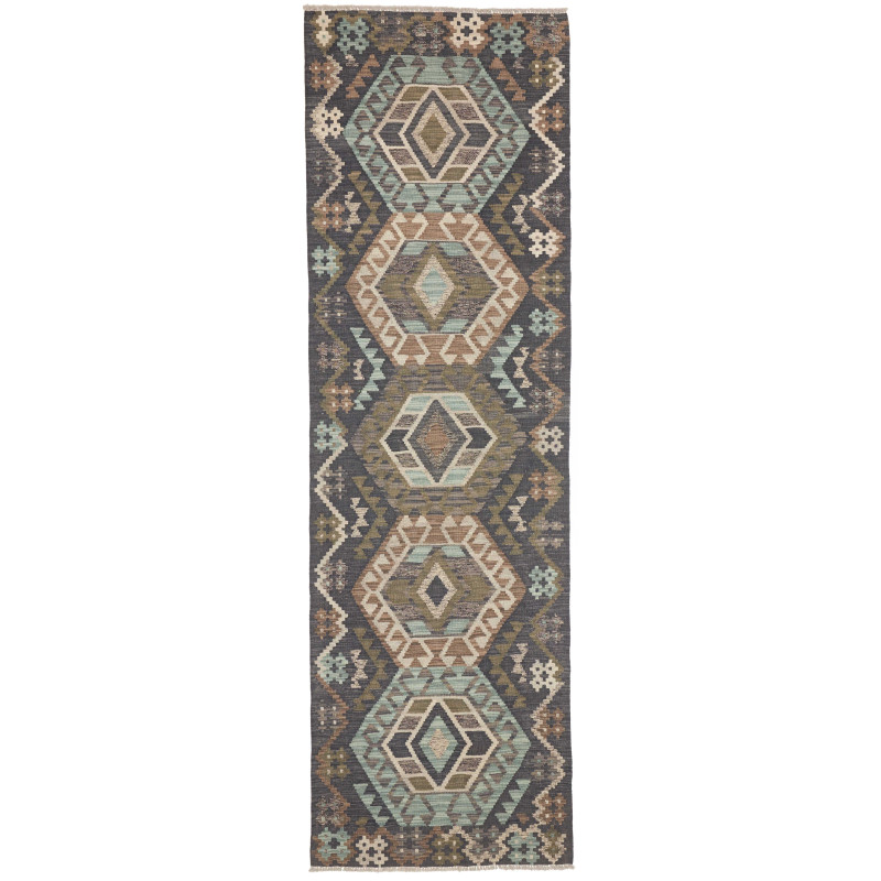 Rug Kilim Afghanistan 85x286 Charcoal Grey Teal