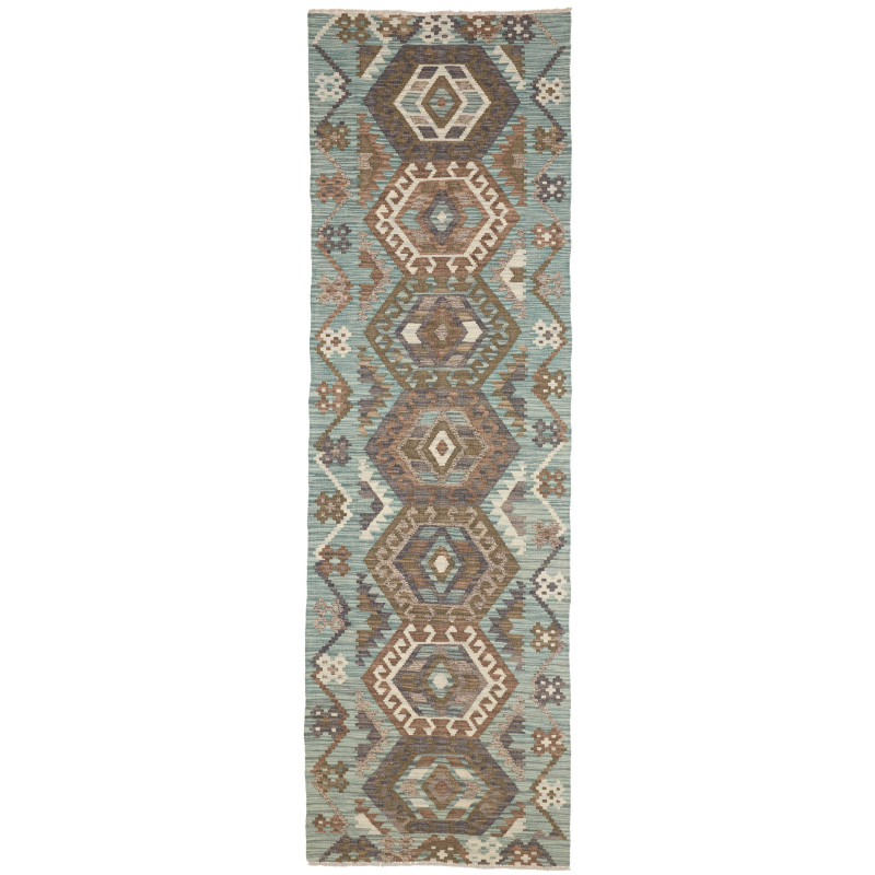 Rug Kilim Afghanistan 87x290 Dusty Teal Brown