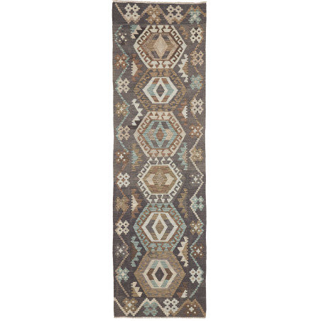 Rug Kilim Afghanistan 82x288 Charcoal Grey Beig