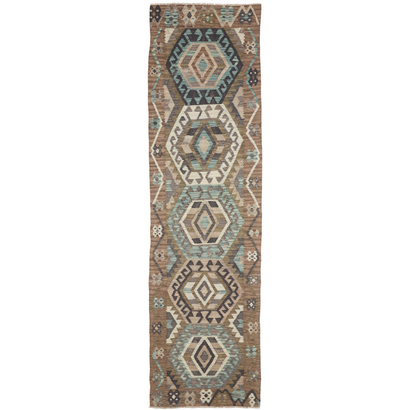 Rug Kilim Afghanistan 81x297 Earthy Brown Turqu