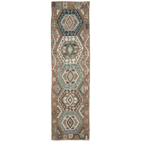 Rug Kilim Afghanistan 81x297 Earthy Brown Turqu
