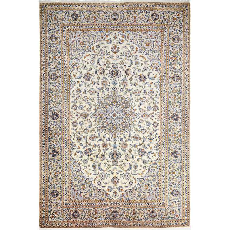 Rug Kashan Persia 244x362 Cream Ivory Blue Gold