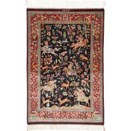 Hand Made Rug Ghom Silk Persia 78x117 Black Red