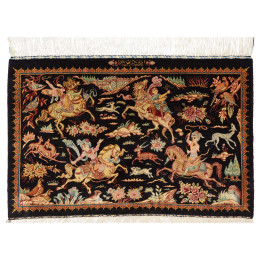 Hand Made Rug Ghom Silk Persia 90x59 Black Mult