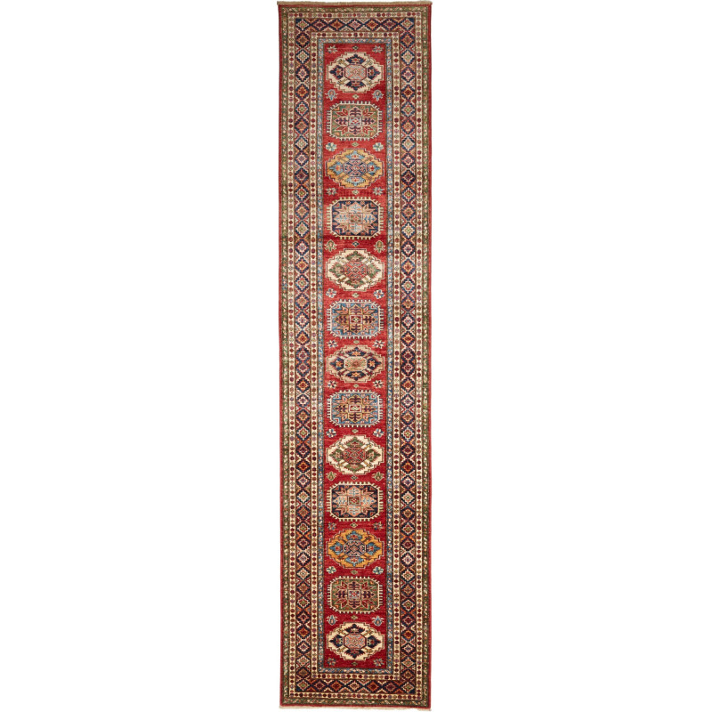 Rug Kazak Fine Pakistan 82x401 Red Beige Brown