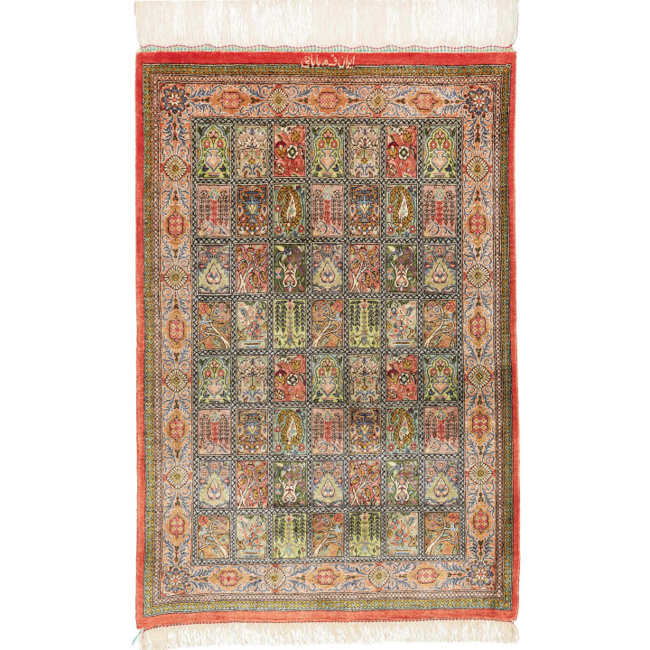Hand Made Rug Ghom Silk Persia 60x90 Coral Red
