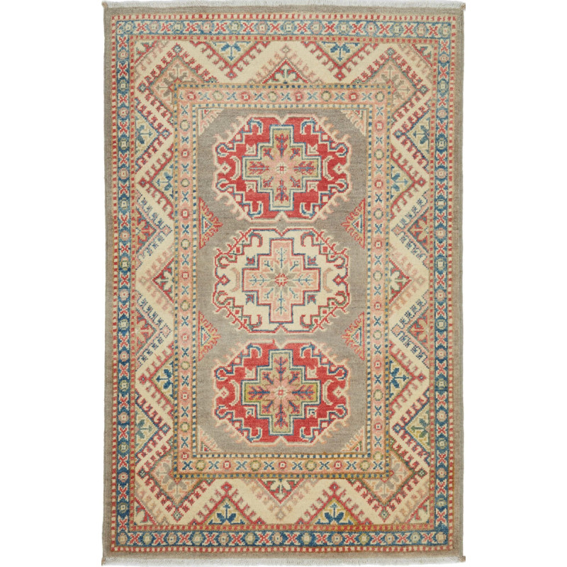 Rug Kazak Afghanistan 81x126 Grey Red Cream Blu