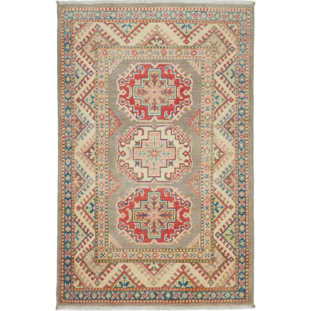 Rug Kazak Afghanistan 81x126 Grey Red Cream Blu