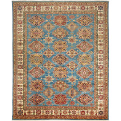 Rug Kazak Fine Pakistan 246x303 Teal Blue Cream