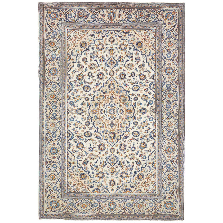Hand Made Rug Kashan Persia 202x303 Ivory Blue