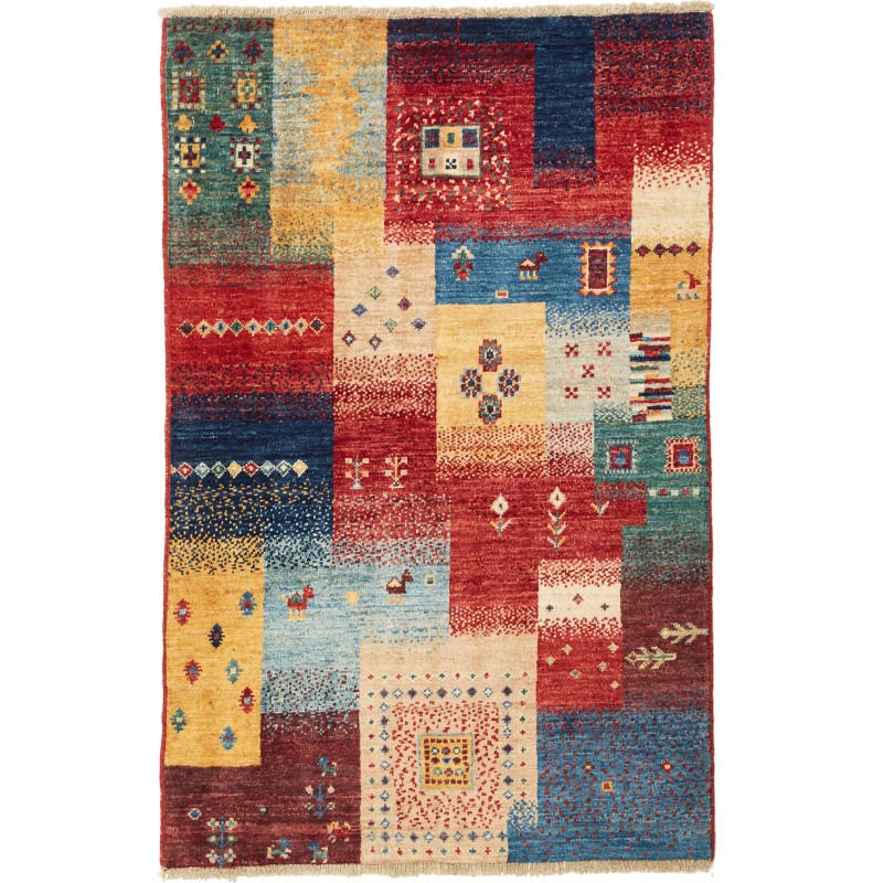 Rug Mosaic Pakistan 81x127 Red Blue Yellow Beig