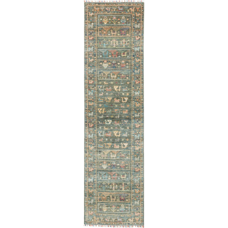 Rug Rubin Pakistan 77x297 Faded Teal Green Beig