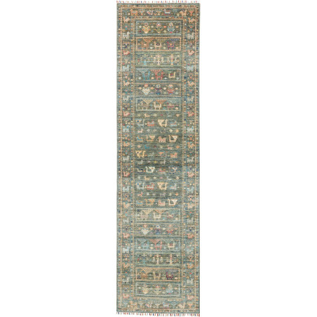 Rug Rubin Pakistan 77x297 Faded Teal Green Beig