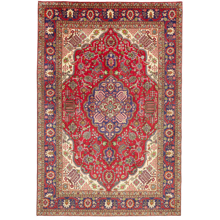 Hand Made Rug Tabriz Persia 197x292 Red Blue
